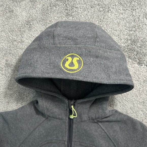Lululemon Scuba Hoodie Women Size 4 Heathered Gray Sweatshirt Lime Logo - Picture 2 of 11